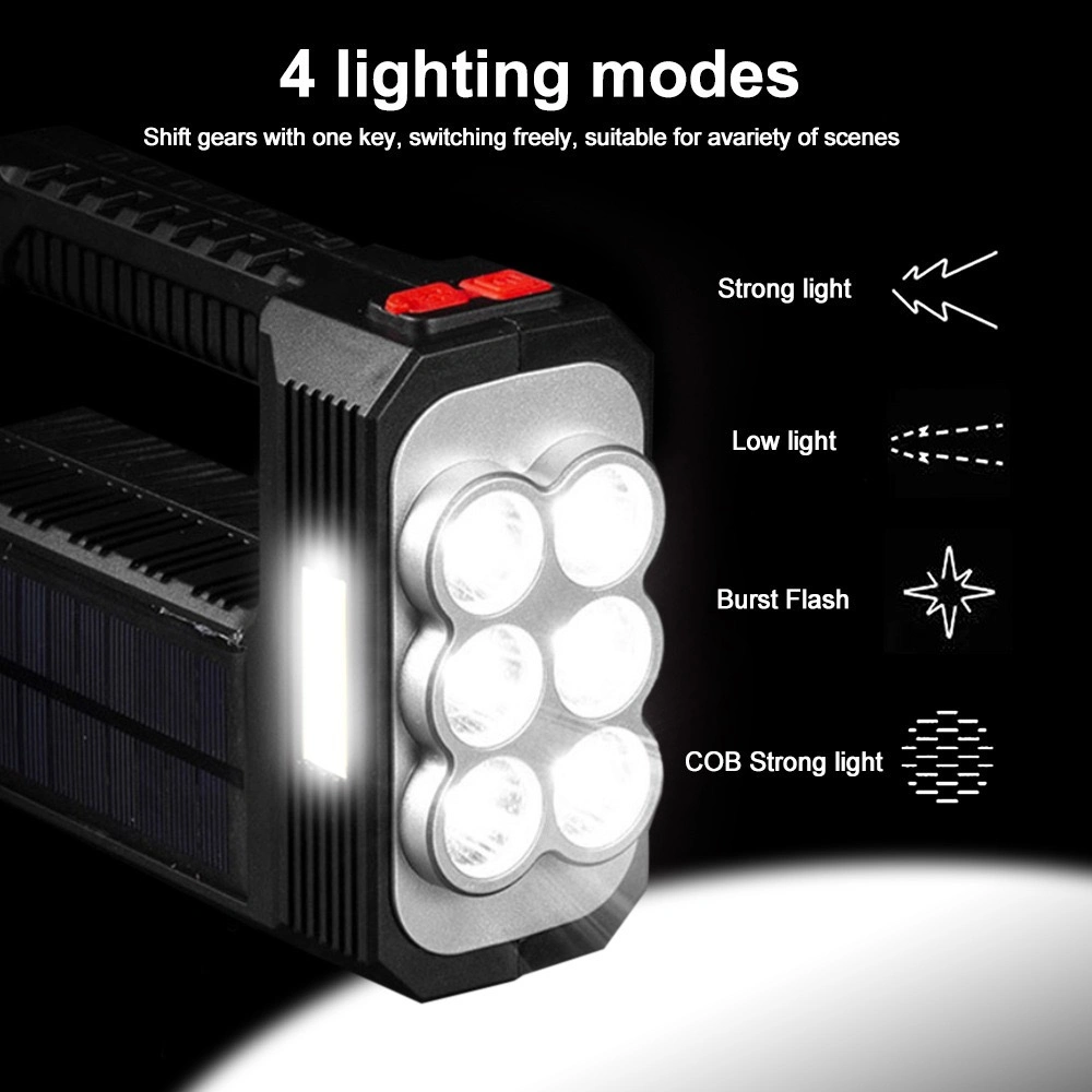 6pcs LED portátil linterna solar con 4 modos para Inspección de emergencia de Camping 1200mAh Luz de flash recargable de la antorcha