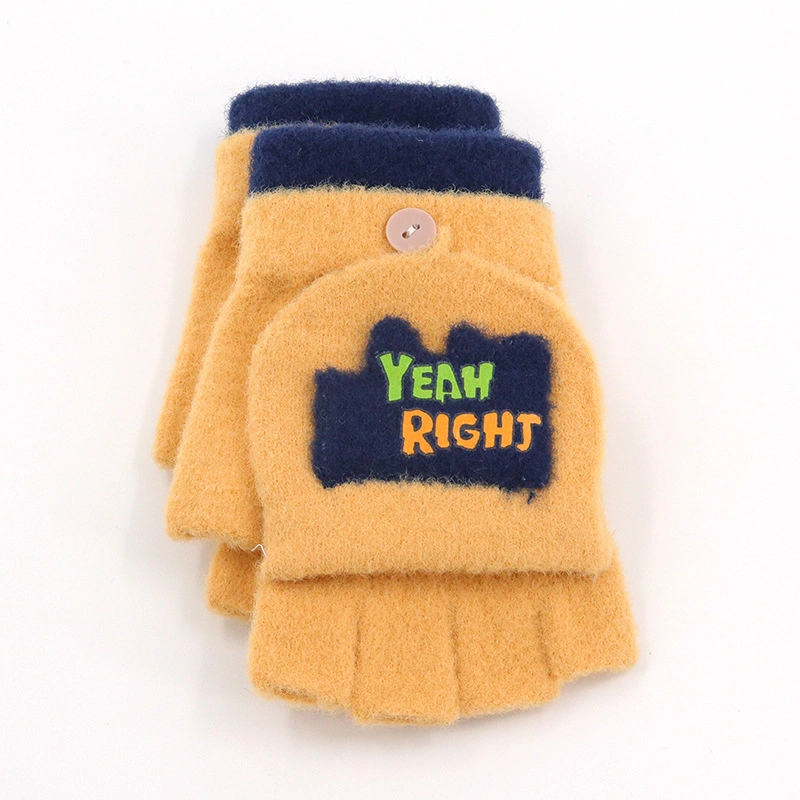 Winter Children's Men's Women's Cotton Flip-Cover Thickened Half-Section Warm Knitted Gloves