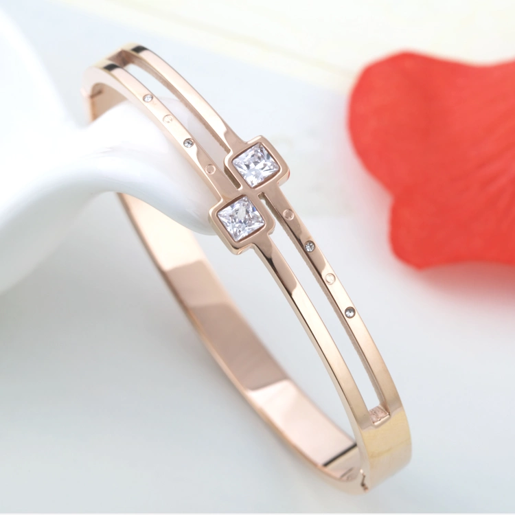 Elegant Jewelry Fashion Women Stainless Steel Diamond Gold Plated Bangle