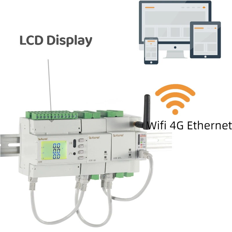 Instrument de mesure d'énergie triphasé 3 phases série ADrel Adw210 CTS standard 100 a/20 mA avec communication RS485