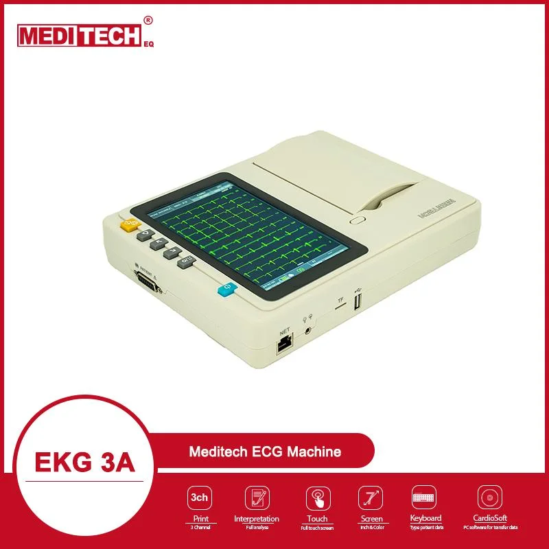 High-End ECG Machine with EKG Cable 3 Channel Electrocardiograph ECG Electrodes CE Approved