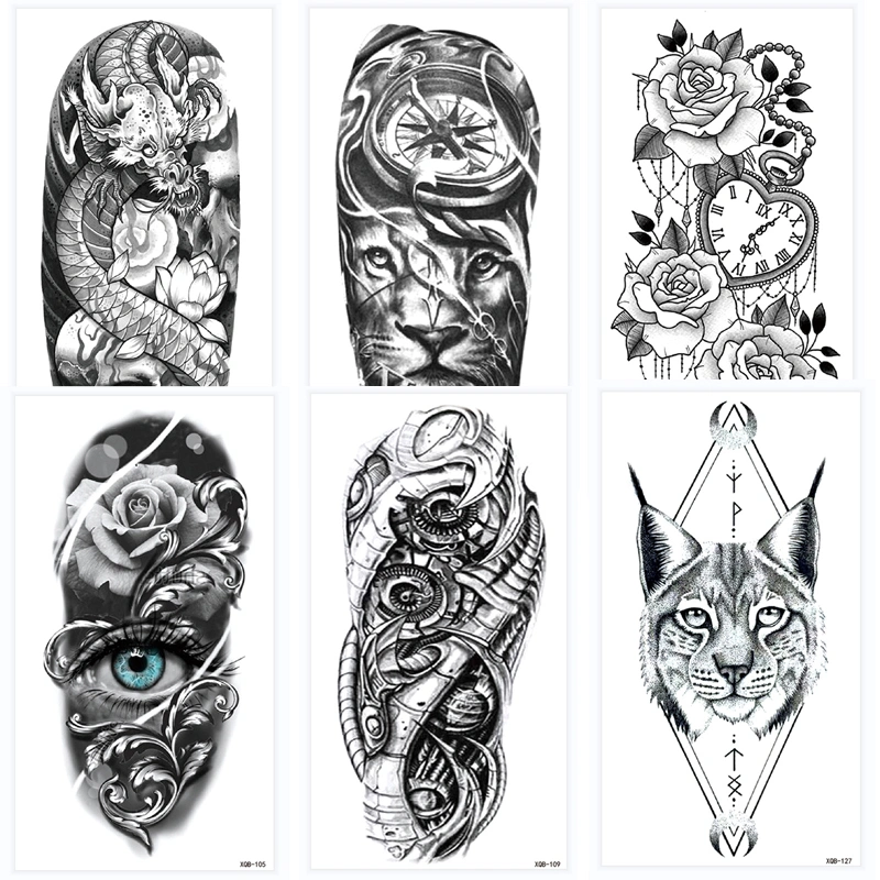 Fashion Black Colored Animal Temporary Body Tattoo Waterproof Arm Tattoo Stickers for Man