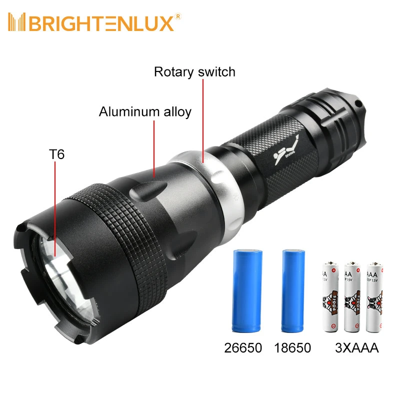 Brightenlux 6000 Lumen IPX6 Recargable 5 modos de buceo linterna LED T6