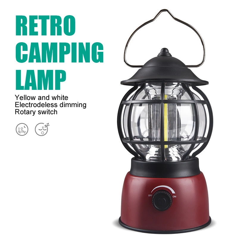 Lámpara de camping retro exterior COB Linterna portátil Luz de linterna LED