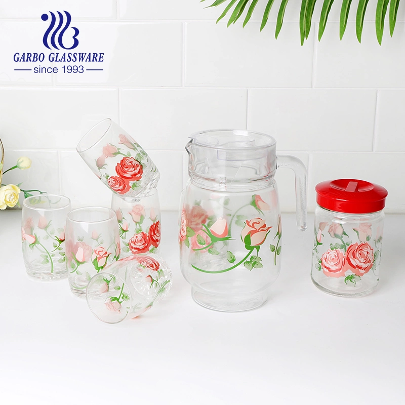 Juego de vasos de vidrio para beber de uso diario 7pcs Juego de jugos 245ml jarra de vidrio jarra con 1400ml vaso de vidrio fábrica al por mayor Regalo Orden agua Drinkware Juego de vidrio