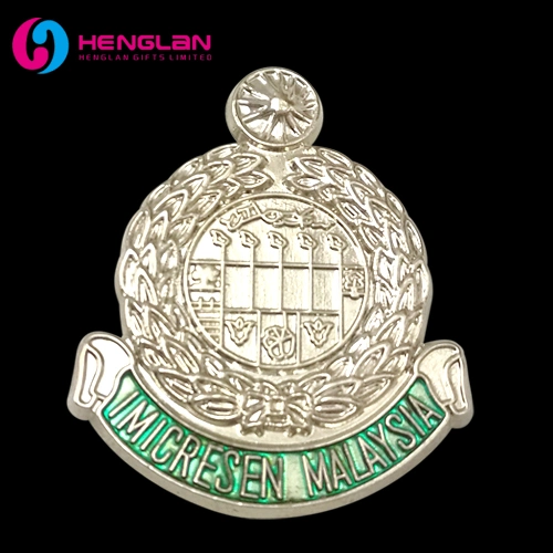 Original Factory Custom 24K Gold Plated 3D Enamel Metal Alloy Brass Police Army Emblem Malaysia Military Logo Insignia Cap Badge