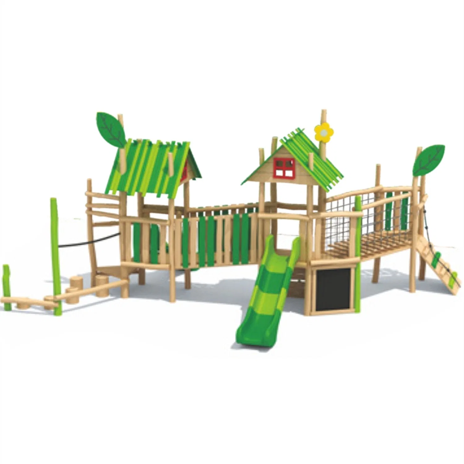 Kids Community Park Outdoor Playground Equipment Wooden House Slide QS30