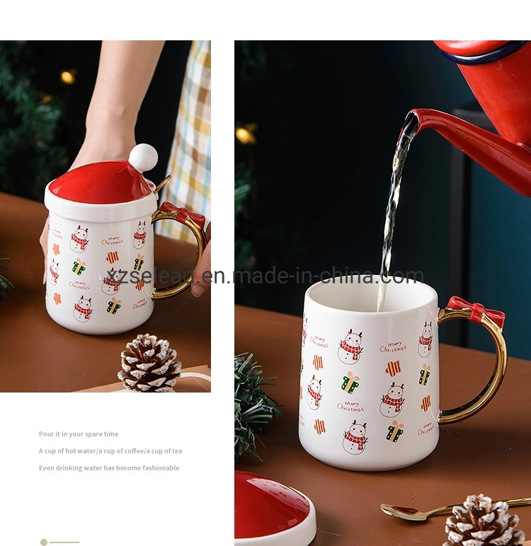 Kreative Weihnachten Kaffee Tasse Custom Druck Becher Weihnachten Schneemann Geformt Keramik-Kaffeetasse mit Griff für Kinder Weihnachten