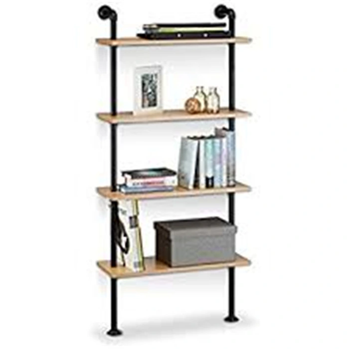 Industrial Pipe Shelf Wood Shelves Wall Mounted, Metal Pipe Shelves Floating Book Shelves, Steampunk Wall Shelves for Office