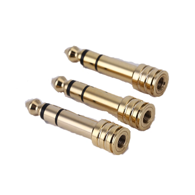 High Precision Custom CNC Lathe Machining Gold Plated Audio Video Adapter Plug 6.3mm to 3.5mm Change Plug Brass Headphone Speaker Conversion Head Accessories