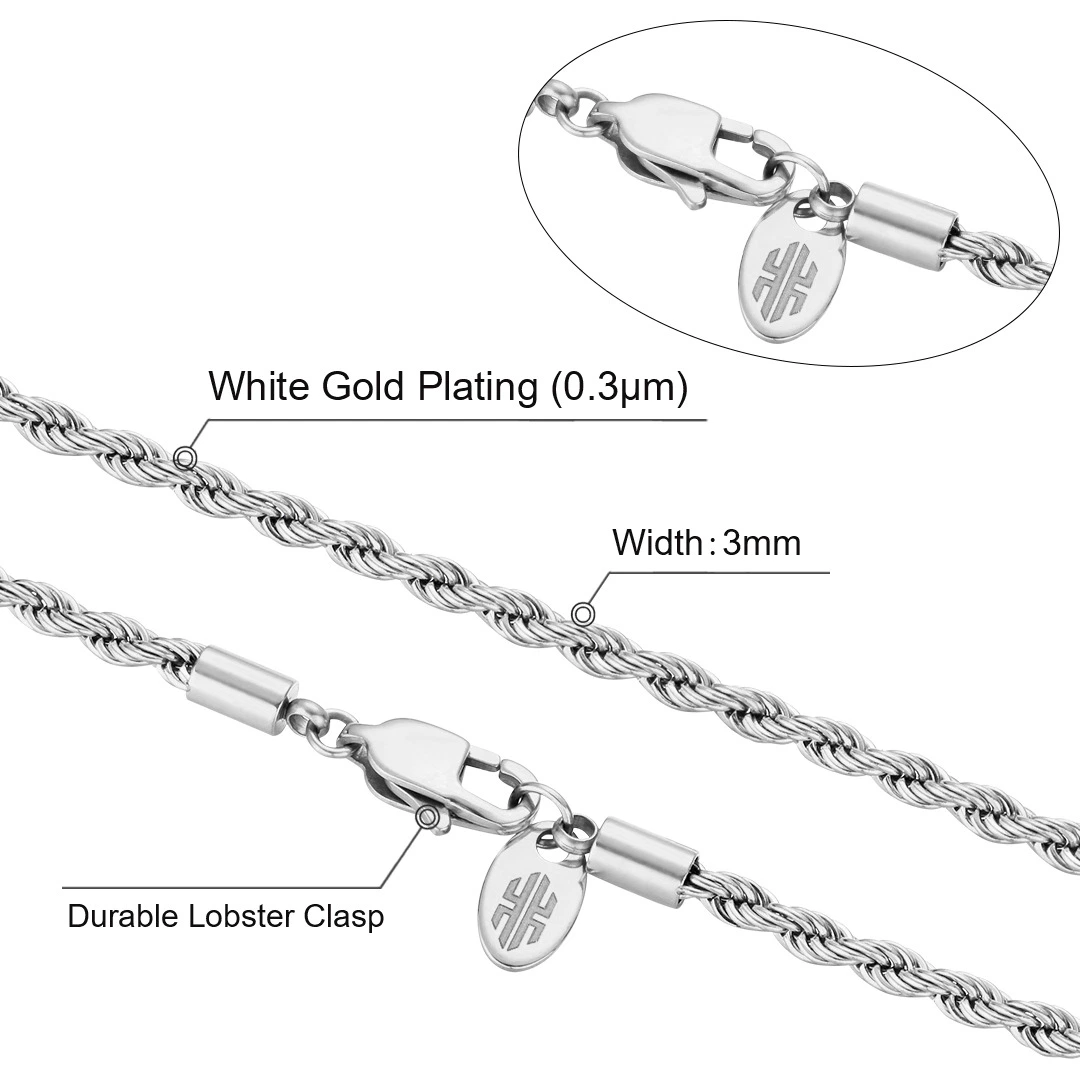 Stainless Steel Rope Chain Necklace Jewelry