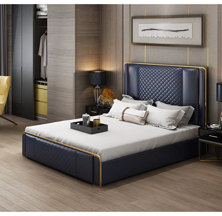 Luxus modernes Hotel King-Size-Betten mit Edelstahl Großhandel Schlafzimmer Möbel up-Holsted Betten