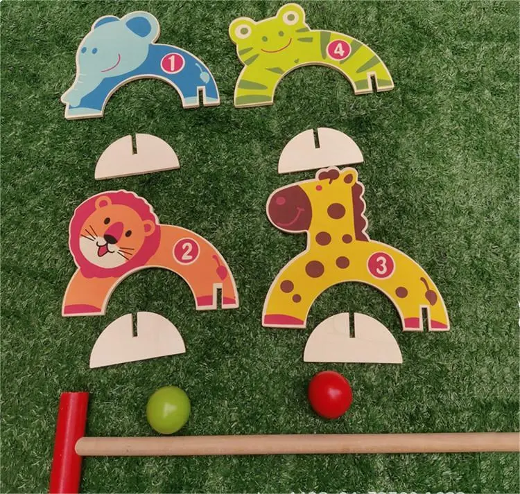 Jeu interactif de balle de balle en bois en forme d'animal en plein air