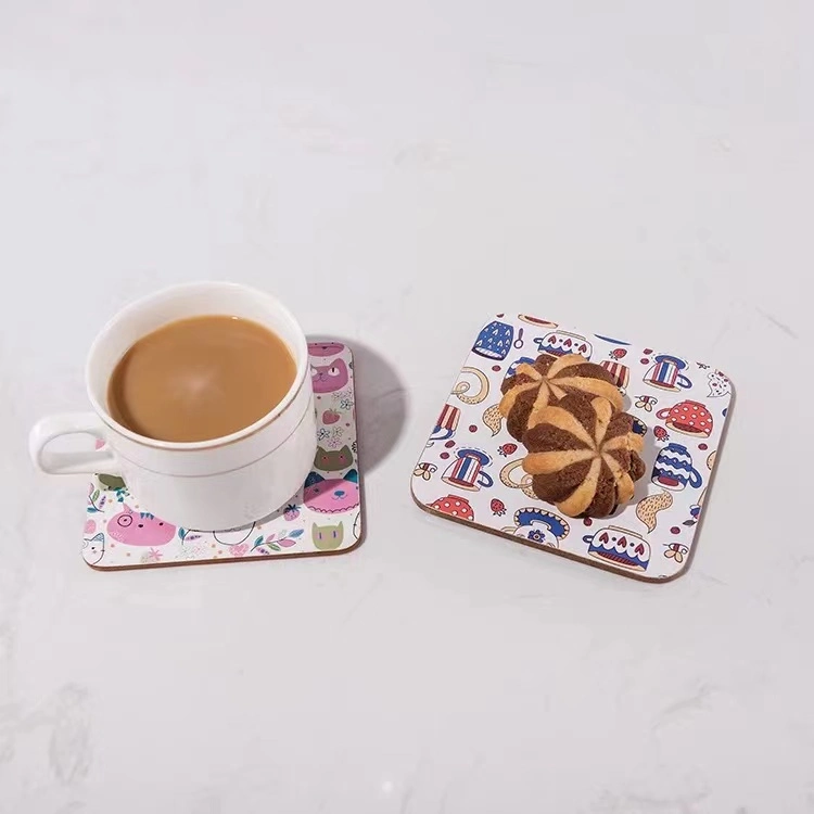 Personal Square Sublimation Blanks Wood Base Ceramic Cup Custom Coaster Set for Promotion