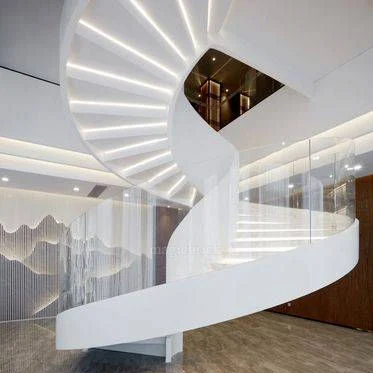 Steel Indoor Interior Apartment Solid Wood Pre-Made Modern Curved Stairs