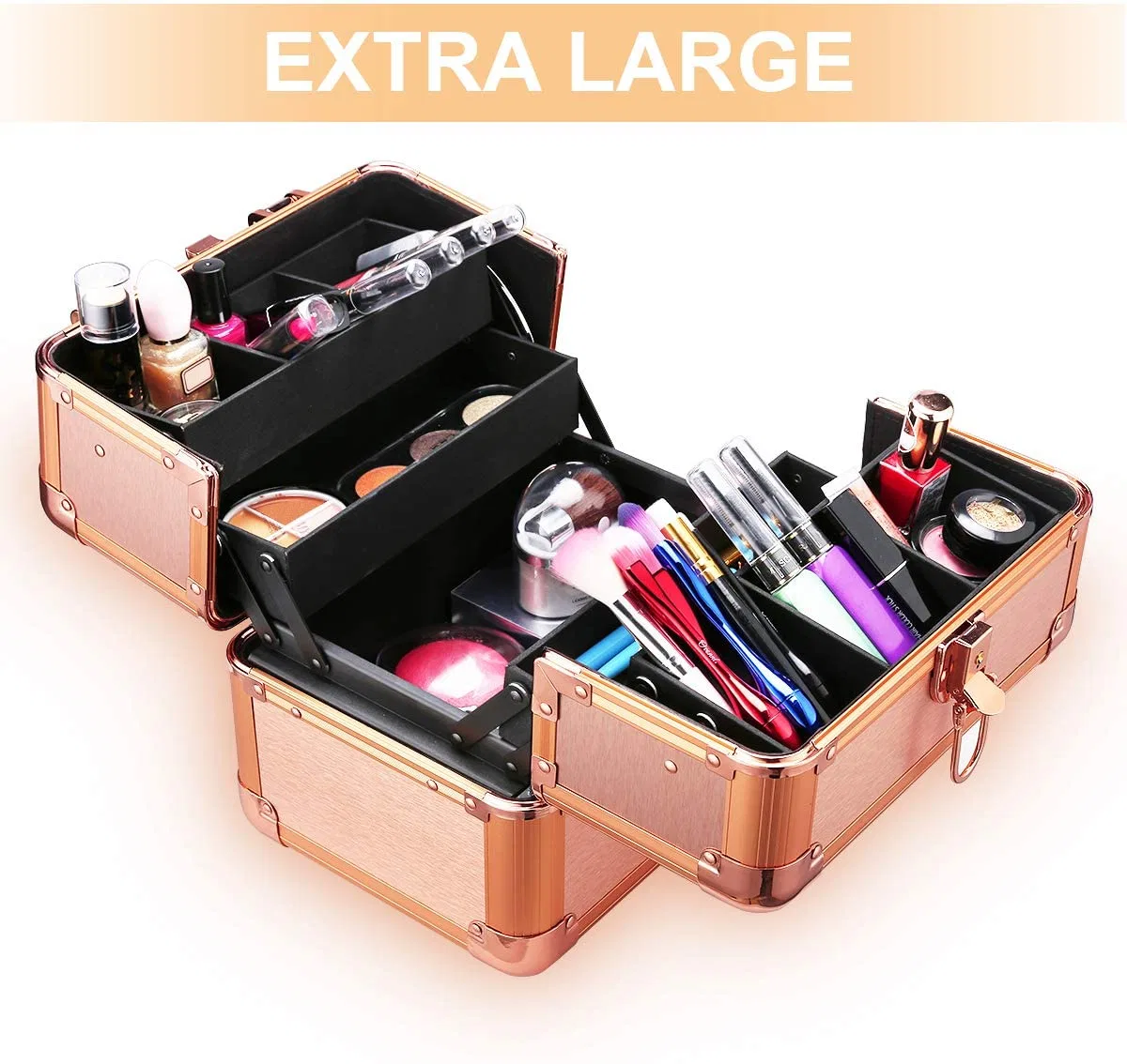 Makeup Train Professional Portable Bag Artist Lockable Aluminum Cosmetic Case