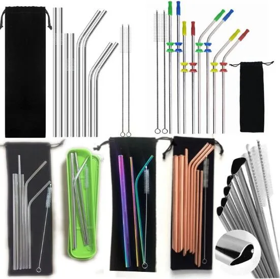 304 Stainless Steel Straw Paint Titanium Gold Milk Tea Coffee Soft Drinking Wine Straw Metal Colorful Straw Set