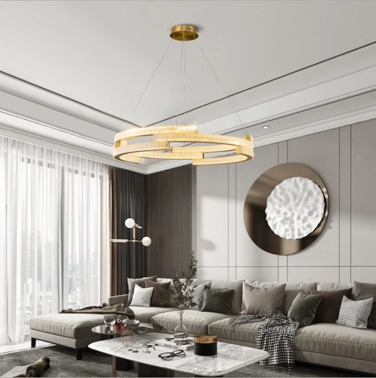 Moderne runde LED-Fernbedienung Einstellbare Hängeleuchte LED Kronleuchter Beleuchtung Golden Aluminium Pendelleuchte und Lampe für Wohnzimmer