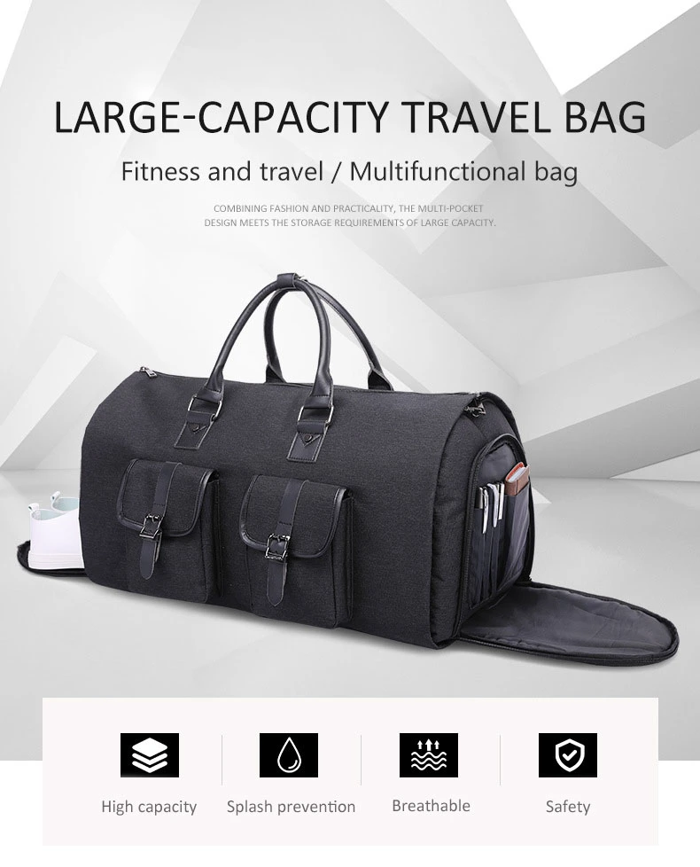 Sac de voyage pliable pour homme d'affaires avec logo personnalisé, noir, pour costumes et vêtements, sac de voyage pliable pour homme, sac fourre-tout pour ordinateur portable.