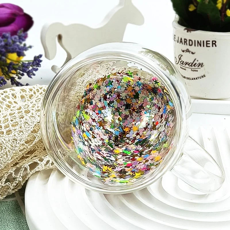 Egg Shaped Thickened Glitter Fine Flash Sand Double Glass Household Coffee Cup Juice Cup Milk Cup with Handle