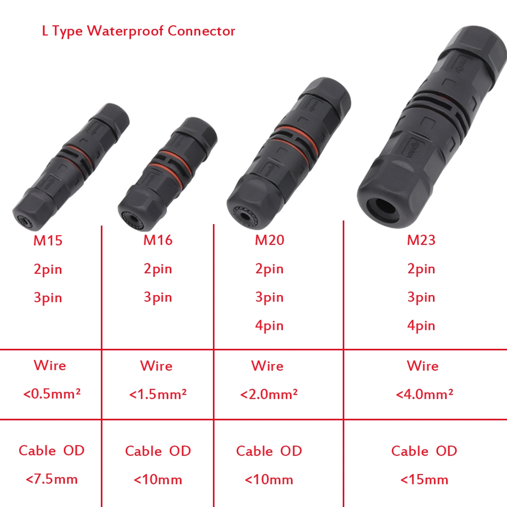 M23 Power Cord Waterproof Cable Connector L Type 2 Way Screw Fixing Type Connector Wire and Cable Middle Terminal 2 Core 4.0mm Sqm High Current 35A Connector