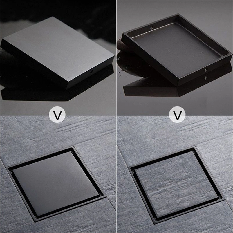 Contemporary Black Brass Bathroom Shower Drain Cover - Durable and Stylish Drainage Anti-Odor Shower Waste Floor Drain Plumbing Fixtures