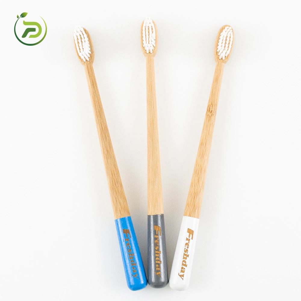 Round Handle Bamboo Toothbrush with Engraved Logo