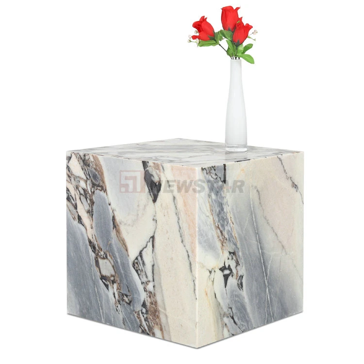 Fabrication de table en marbre Vente en gros Nordic Stone Cube Side Plinth Cafe Table salon Meubles canapé fin thé marbre Table basse