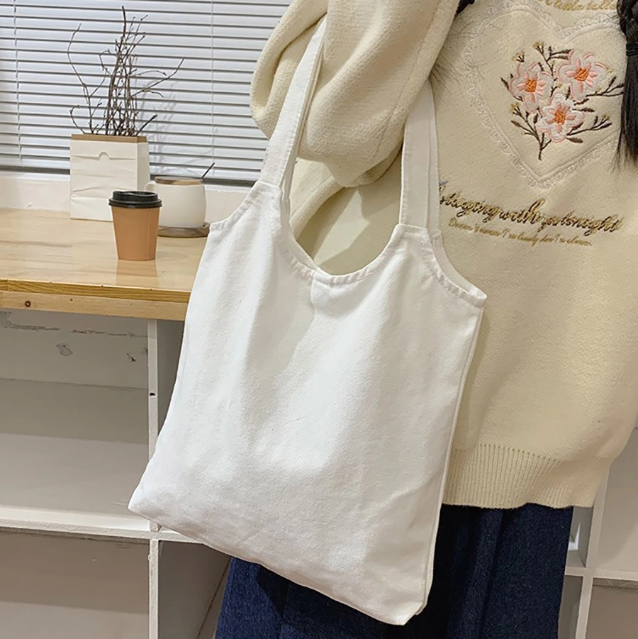 Las mujeres Shopper de hombro bolsas de tela de algodón bolsas, Tote bolsas para el uso diario, de color natural con diseños sencillos