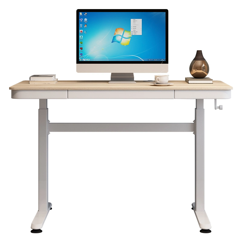 Hand Crank Sit Stand Lift Desk Metal Frame Height Adjustable Office Home School Standing Study Computer Table