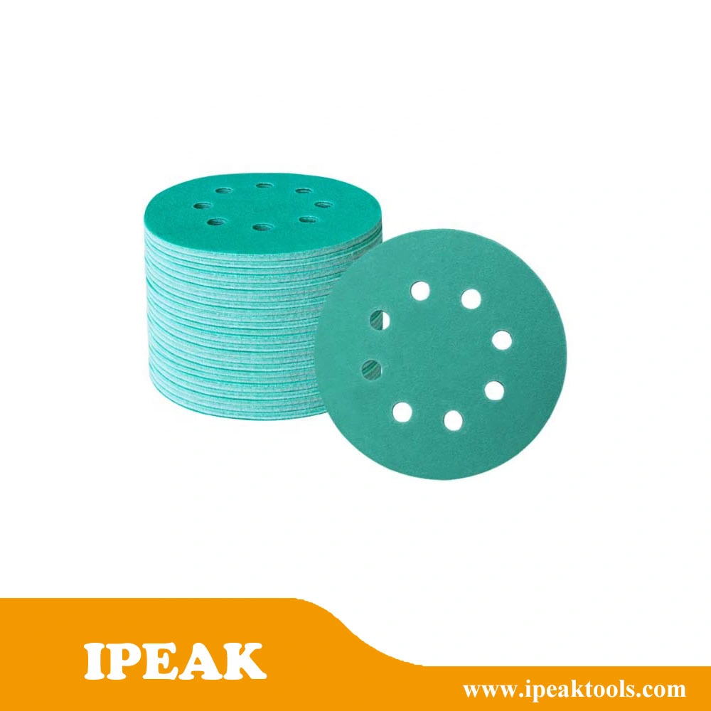 Free Sample 6inch 150mm 125mm Velcro Green Pet Film Zirconia Abrasive Emery Sand Disc Paper with Velcro for Power Tools