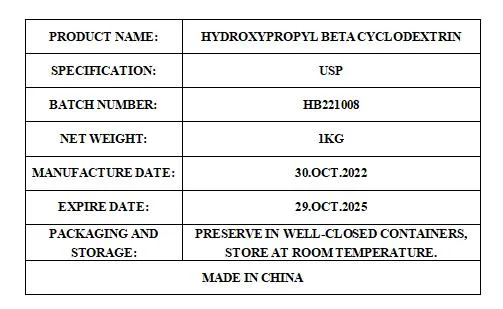 Hydroxypropyl-Beta-Cyclodextrin CAS 128446-35-5 Food/Cosmetic Use Hydroxypropyl Beta Cyclodextrin