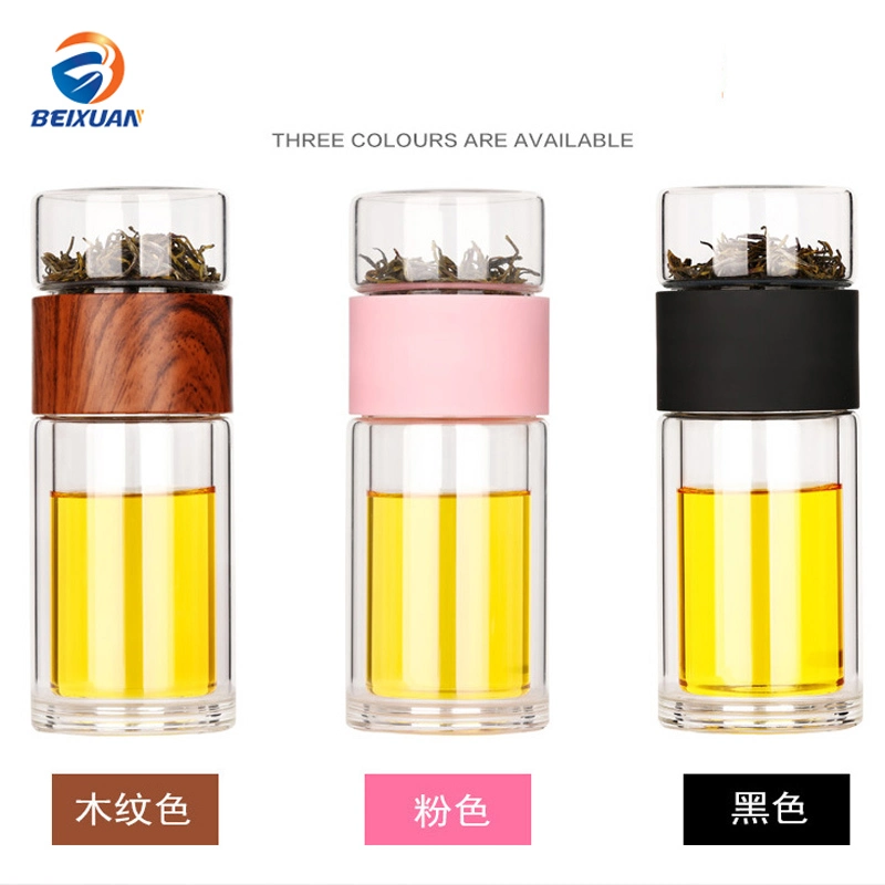 230ml Wholesale/Supplier Creative Portable Leak Proof Tea Glass Double Wall Drink Glass Infuser Tumbler with Filter and Tea Separator for Drinking Water Bottle