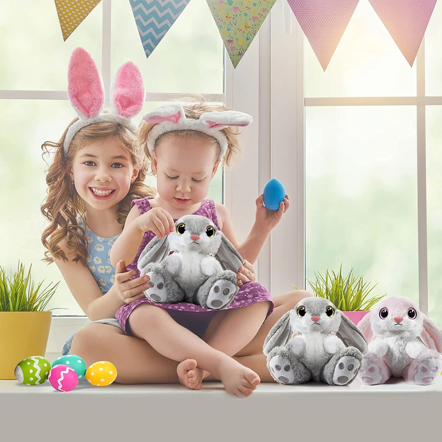 Peluche lapin animal en peluche, animaux en peluche avec oreilles en forme de disquette, jouets en peluche douillets et moquettables