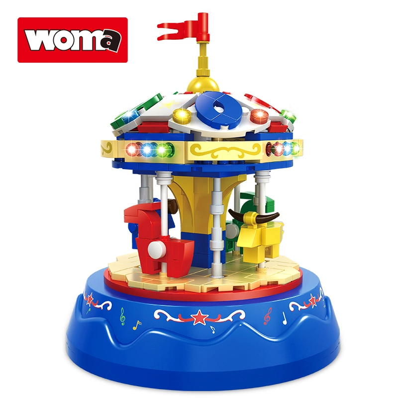 Woma Toys OEM ODM Spin Music Box Carousel Building Blocks Bricks Toy Set for Children Birthday Christmas Gifts Jouet Home Decor