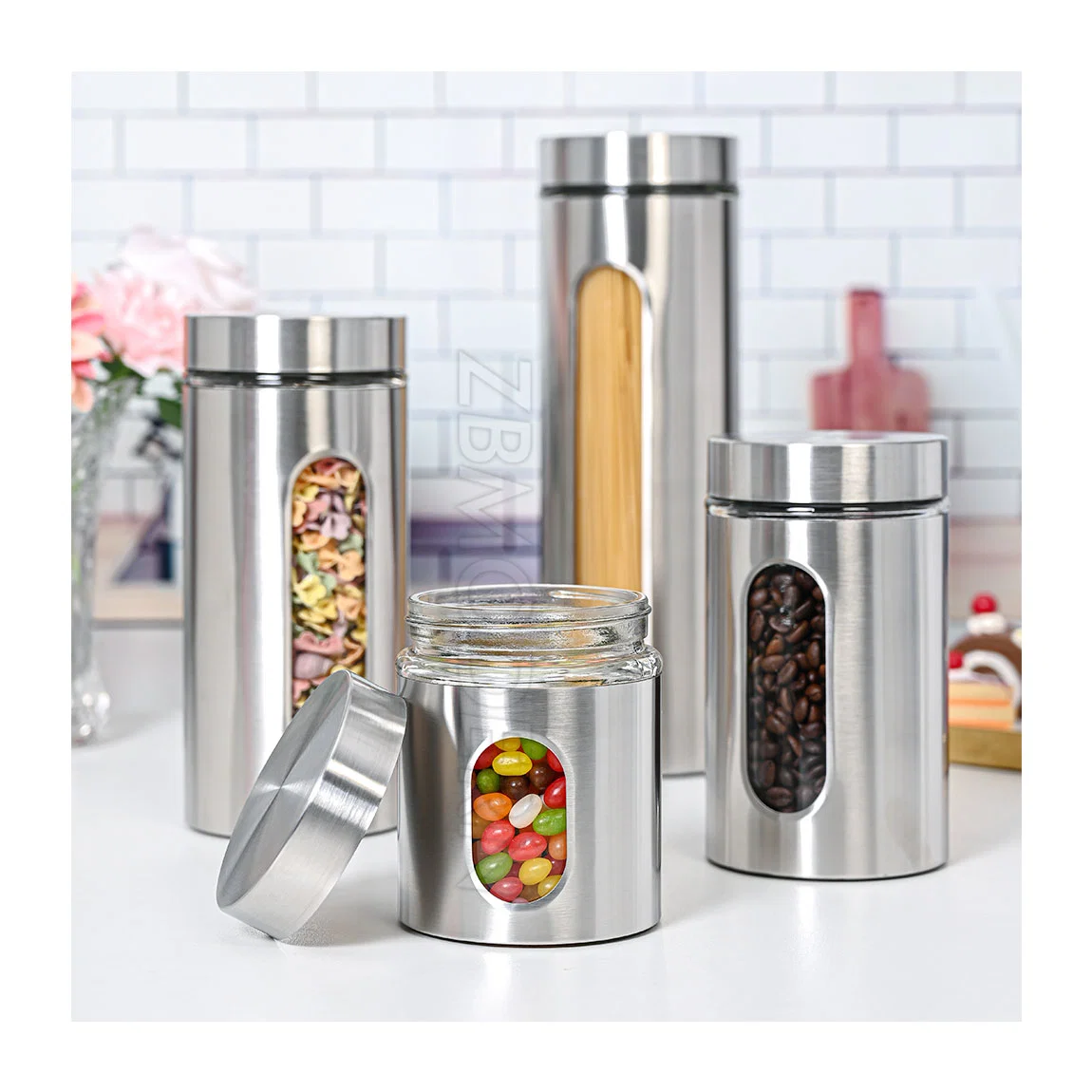 Wholesale 4PCS Airtight Kitchen Storage Container Stainless Steel Canister Jars Set