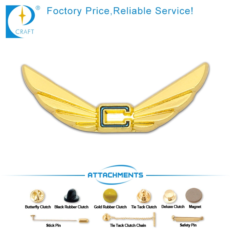 El logotipo de coche personalizado Esmalte Duro estaño metálico de la seguridad militar Nombre de la Insignia de solapa de plástico Insignia de Plata de las Alas de Piloto de latón blando para la identificación de los muebles regalos promocionales