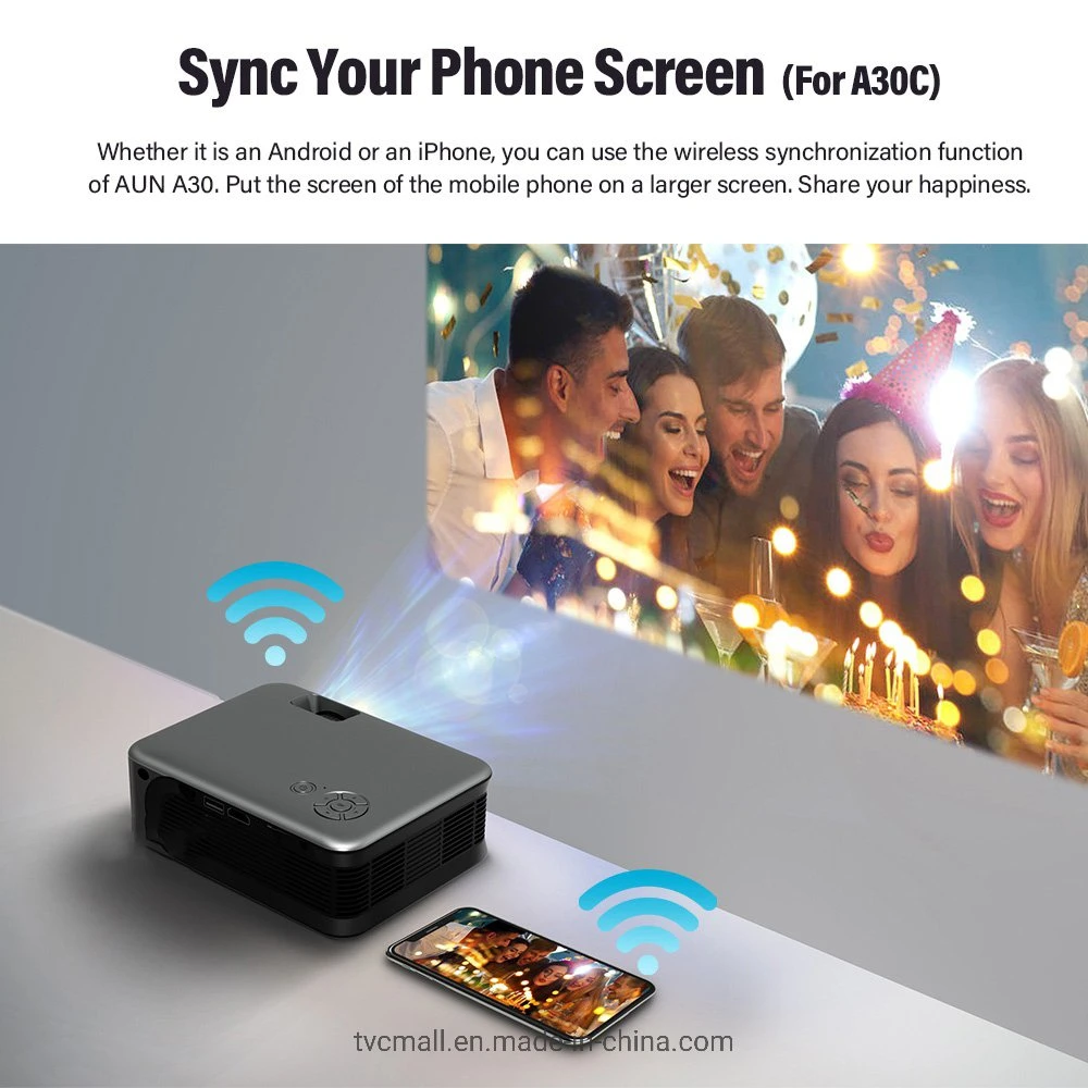 Aun Mini A30 480p Tragbares 2,4G / 5G WiFi-Mobiltelefon AirPlay Miracast Home Theater LED-Videoprojektor - EU-Stecker