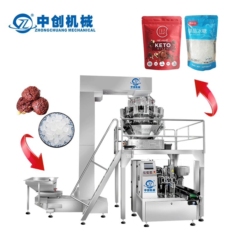 Custom Automatic Rotary Doypack Premade Stand up Pouch Bag Nut Ball Lollipop Ice Candy Wholesale Beef Packing Machine