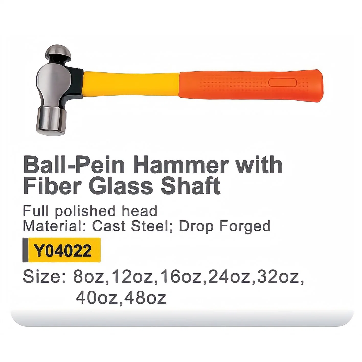 Y04022 Fully Polished Round Head Ball Peen Hammer with Plastic Handle