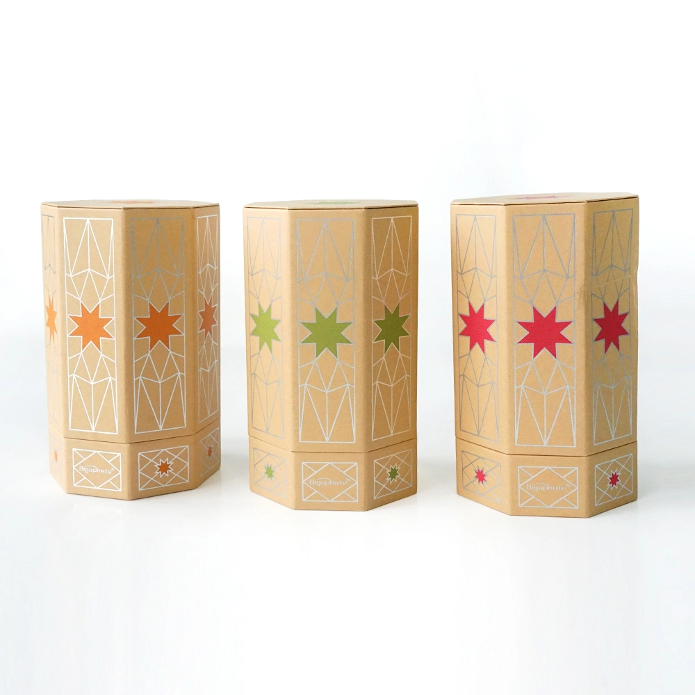 Caja de cartón de papel de impresión personalizadas cilindro Caja hexagonal de la caja de té