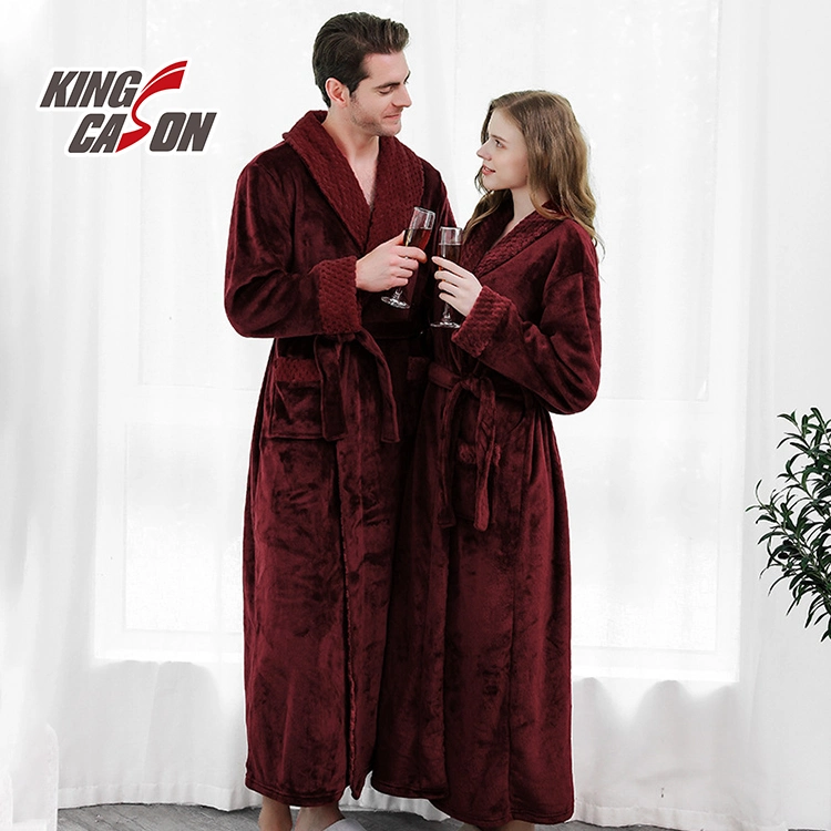 Kingcason Luxury Fashion Plain 100% Polyester Flannel Fleece Pajama Robe for Adult