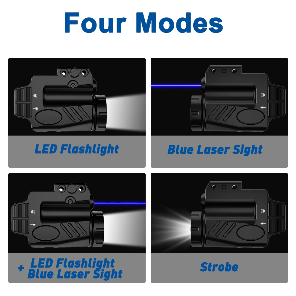 Built in Rechargeable Battery Tactical LED Flashlight with Hunting Blue Laser Sight Combo for Gun