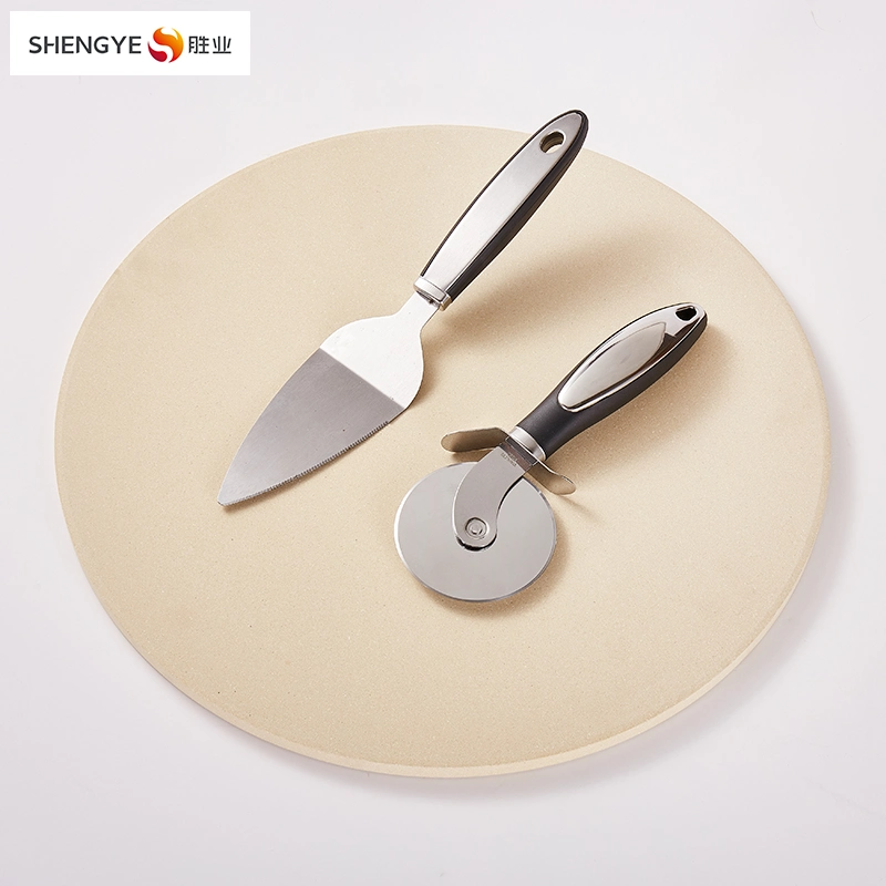 Ceramic Pizza Stone Set with Pizza Cutter and Serving Rack