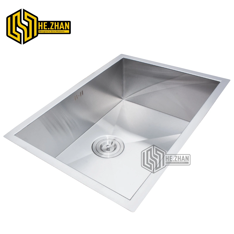 Sob Counter retangular Single Basin Cozinha de Cuba única 304 inoxidável Pia feita à mão em aço com torneira integrada e lavatório com tabuleiro de recolha