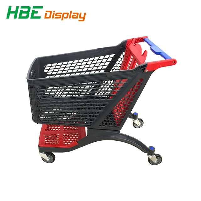 Supermarket Grocery New Style All Plastic Basket Shopping Trolley Cart