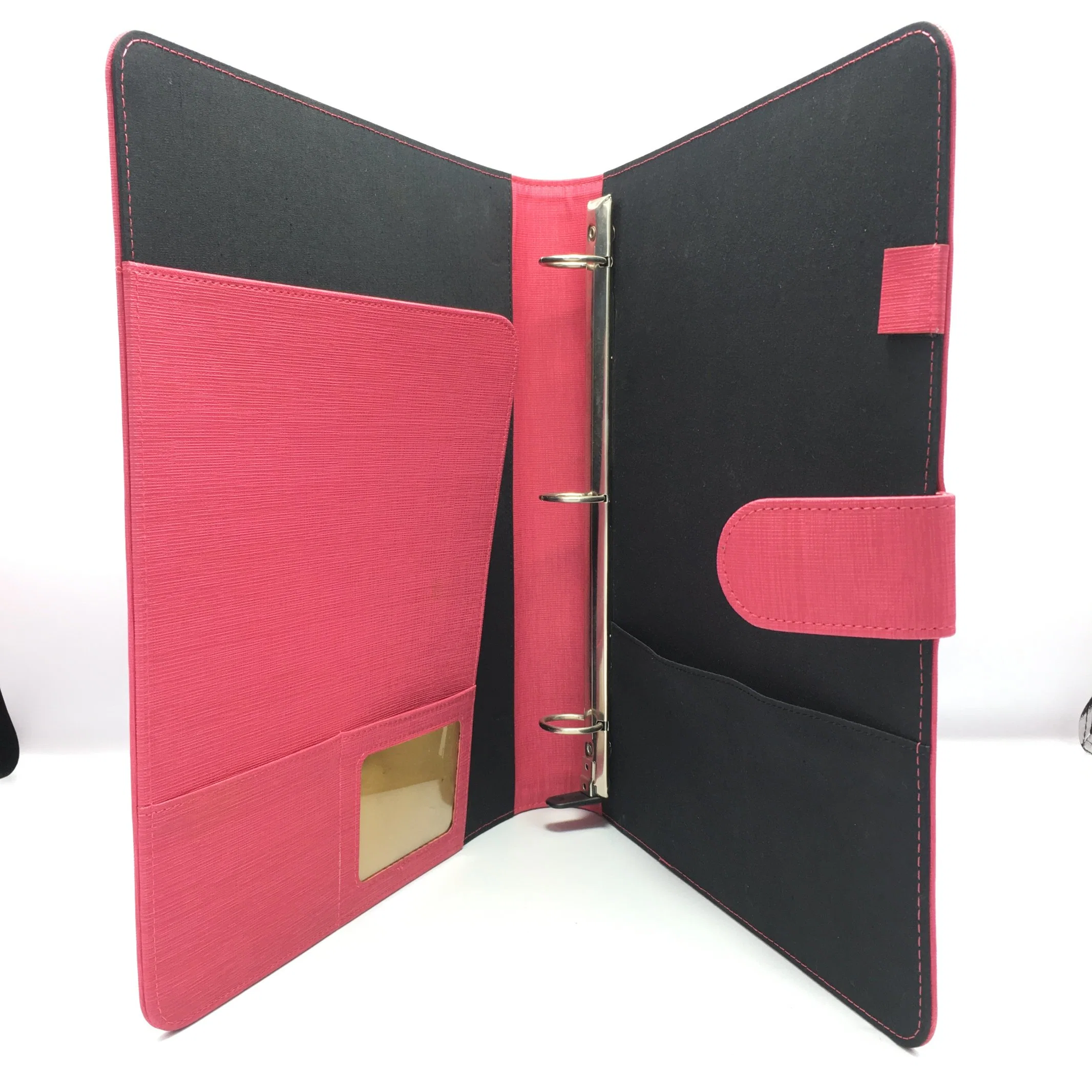Office Stationery Supply PU Leather Binder Silver Ring Binder Case Customized A4 Sheets Pad Folders