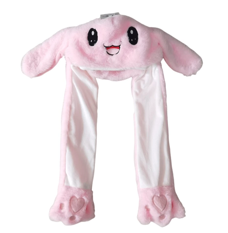 Wholesale/Supplier Custom 54cm Warm Animal Plush Cartoon Rainbow Rabbit Hats Caps Soft Stuffed Toys Lovely Bunny with Moveable Ears Hat