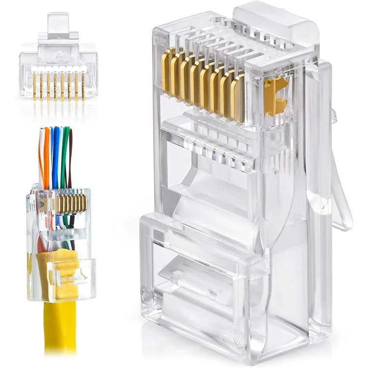 RJ45 8p8c CAT6 Connector End Pass Through 3 Prong Ethernet Modular Plug Fu Plated