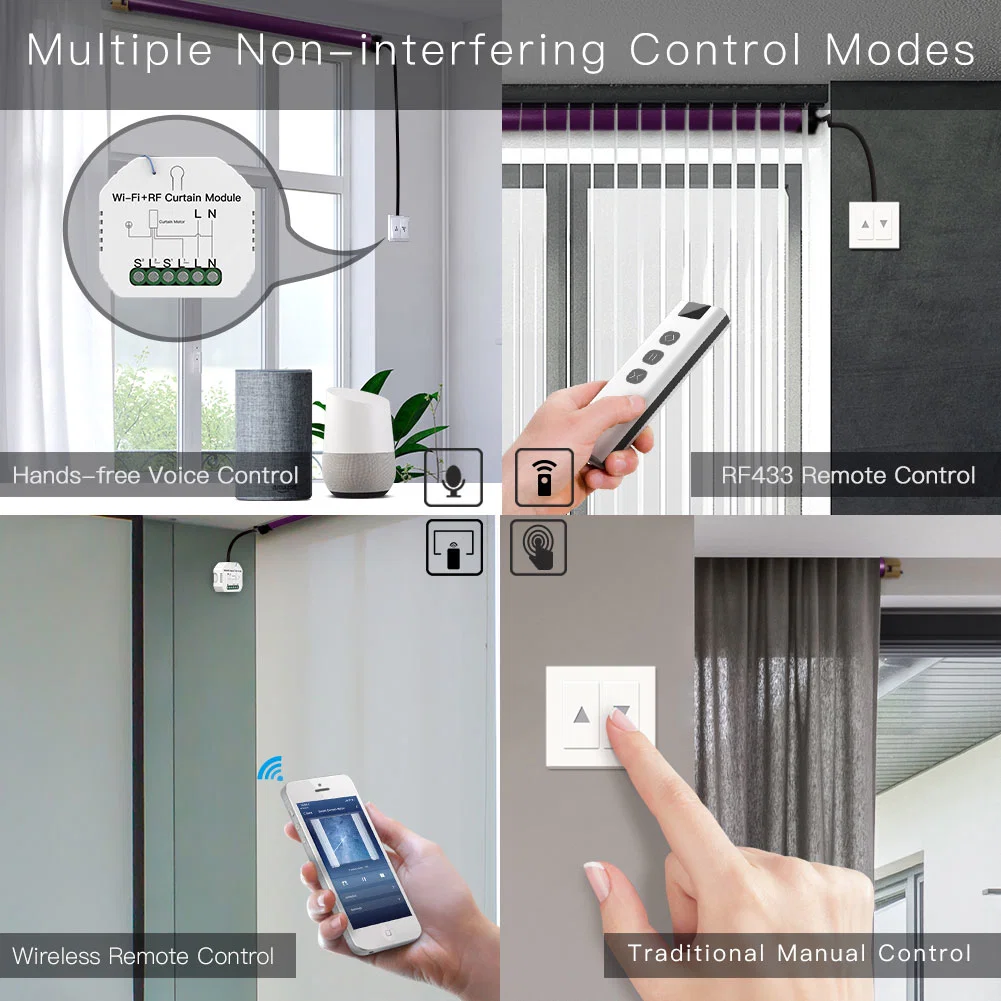 WiFi RF433 Smart Curtain Switch Module Relay for Electric Motorized Roller Blinds Shutter Tuya Smartlife Wireless Remote Control Alexa Smart Home Automation